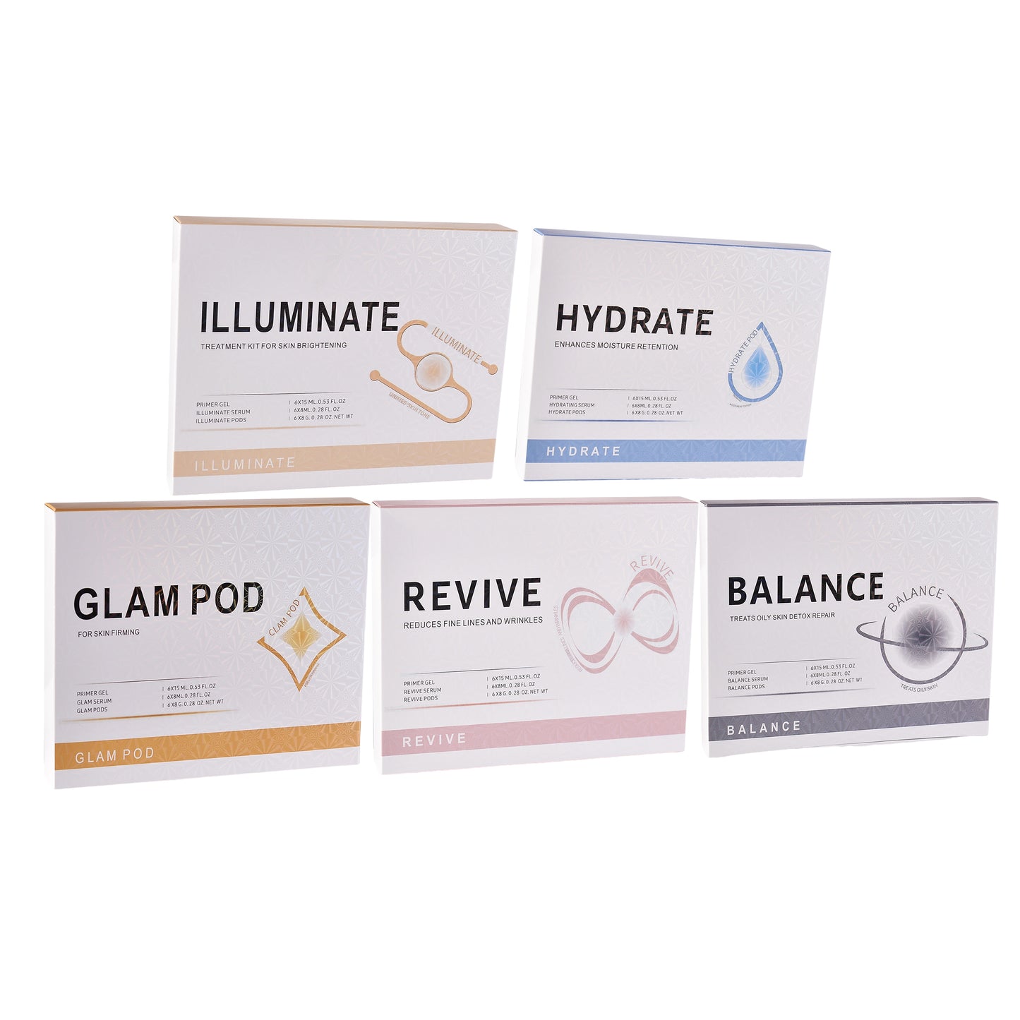 Glam Revive Hydrate Detox Illuminate kit Pods Serum Facial SPA Serum For Bubble Beauty Machine Facial Aqua CO2 Serum Gels