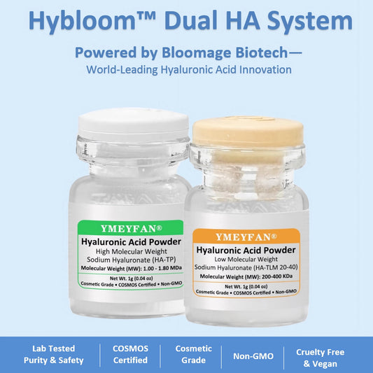 COSMOS Certified Hyaluronic Acid Powder | Dual Molecular Weight (High + Low) for Deep Hydration & Surface Plumping | Pure Cosmetic Grade, for DIY Face & Body Serums | Non-GMO, Additive-Free (2-Pack)