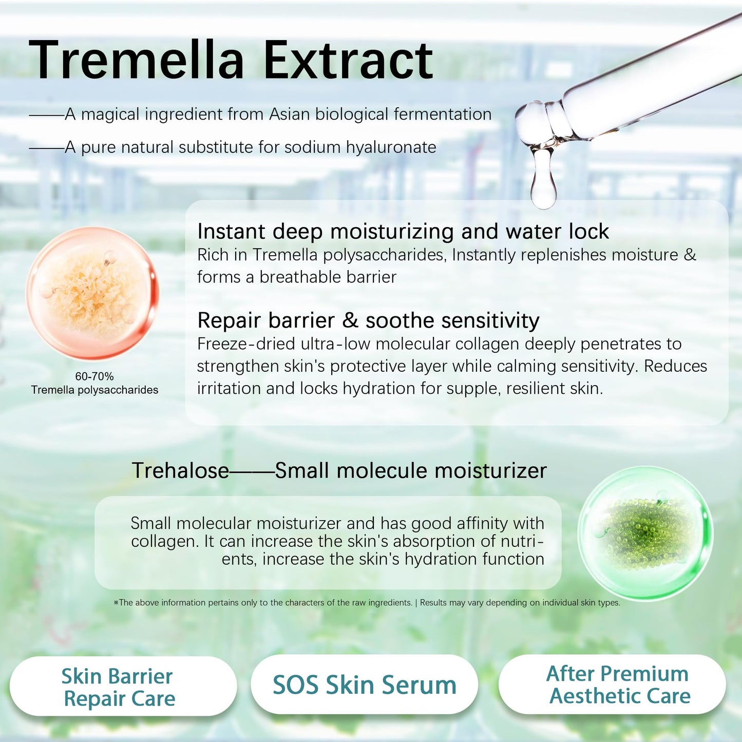 Post Microneedling Serum, After Microneedling Care, Tremella Extract+Freeze-Dried Hydrolyzed Collagen Serum, All Preservatives-Free, Instant Deep Hydration Smoothing, Soothing for Sensitive Skin(25ml)