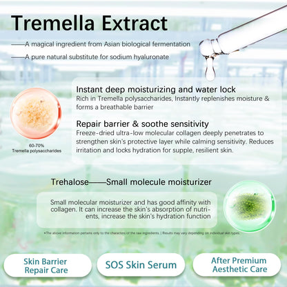 Post Microneedling Serum, After Microneedling Care, Tremella Extract+Freeze-Dried Hydrolyzed Collagen Serum, All Preservatives-Free, Instant Deep Hydration Smoothing, Soothing for Sensitive Skin(25ml)