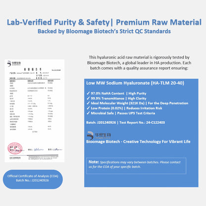 COSMOS Certified Hyaluronic Acid Powder | Dual Molecular Weight (High + Low) for Deep Hydration & Surface Plumping | Pure Cosmetic Grade, for DIY Face & Body Serums | Non-GMO, Additive-Free (2-Pack)