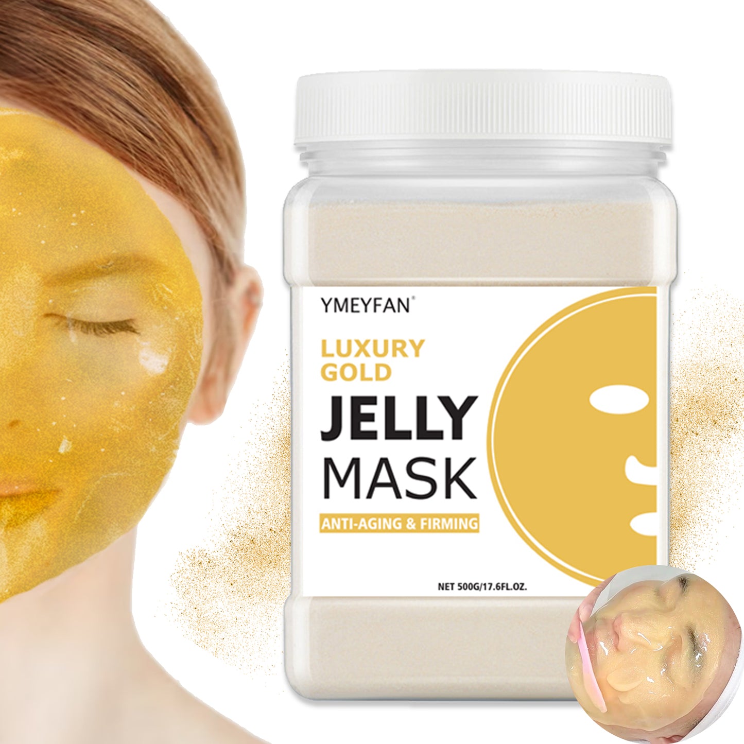 Jelly Mask for Facial Professional - 24K Gold Anti-Aging & Firming Hydrojelly Mask Powder, Hydrating Brighten Jelly Face Mask Skin Care, Natural Gel Peel Off Mask for Spa Salon Vajacial Mask 17.6Fl Oz