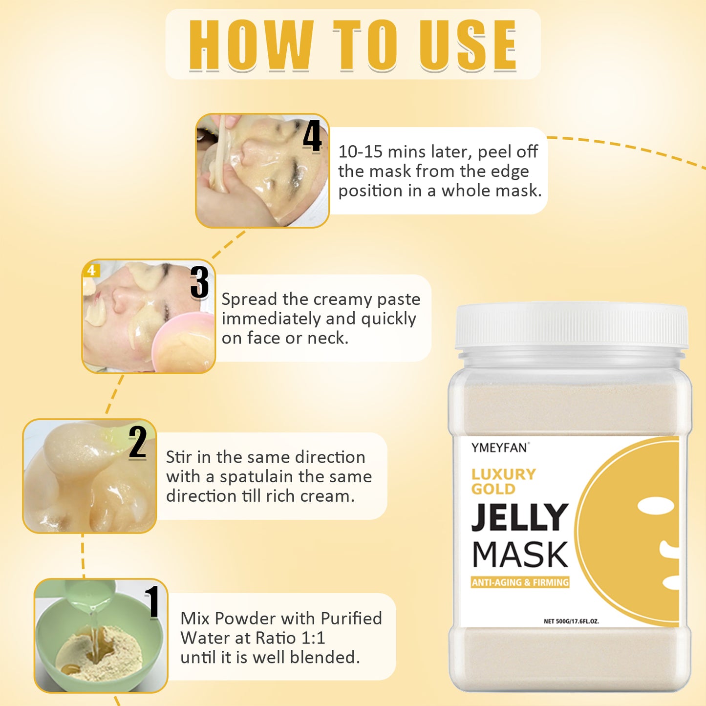 Jelly Mask for Facial Professional - 24K Gold Anti-Aging & Firming Hydrojelly Mask Powder, Hydrating Brighten Jelly Face Mask Skin Care, Natural Gel Peel Off Mask for Spa Salon Vajacial Mask 17.6Fl Oz