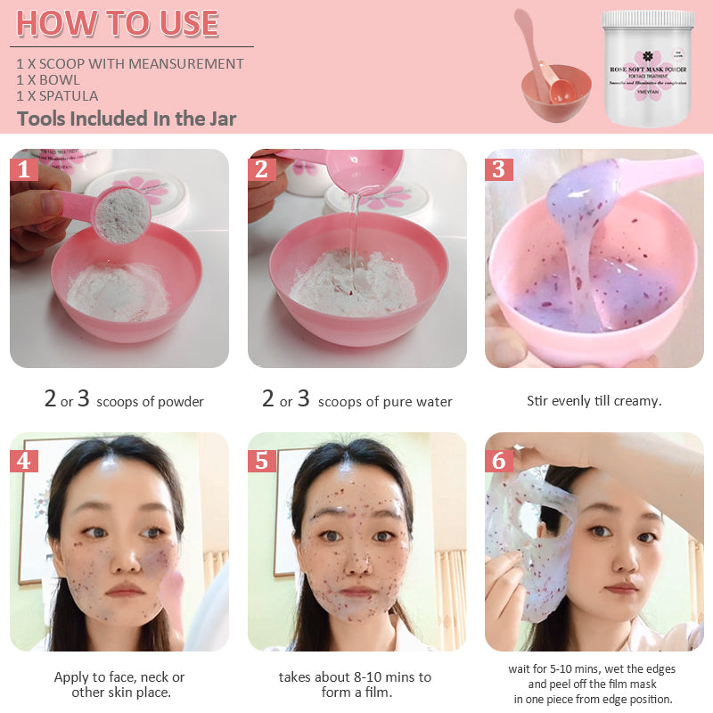 YMEYFAN DIY SPA Crystal Rose Petals Hydro Jelly Mask Powder Moisturizing Soft Modeling Peel Off Hydrojelly Facial Mask with Bowl